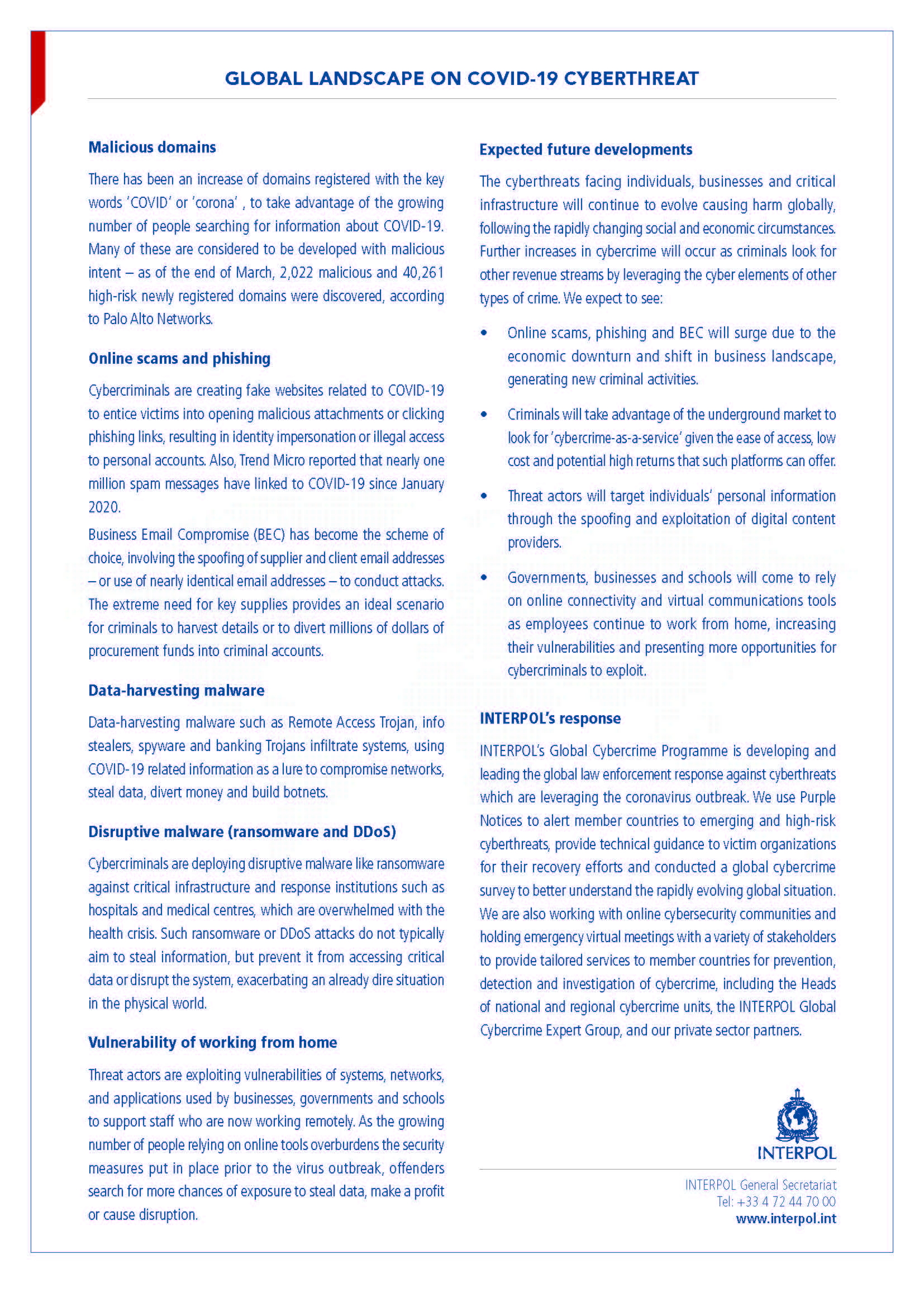 Factsheet INTERPOL Global Awareness Campaign on COVID 19Cyberthreats Page 2